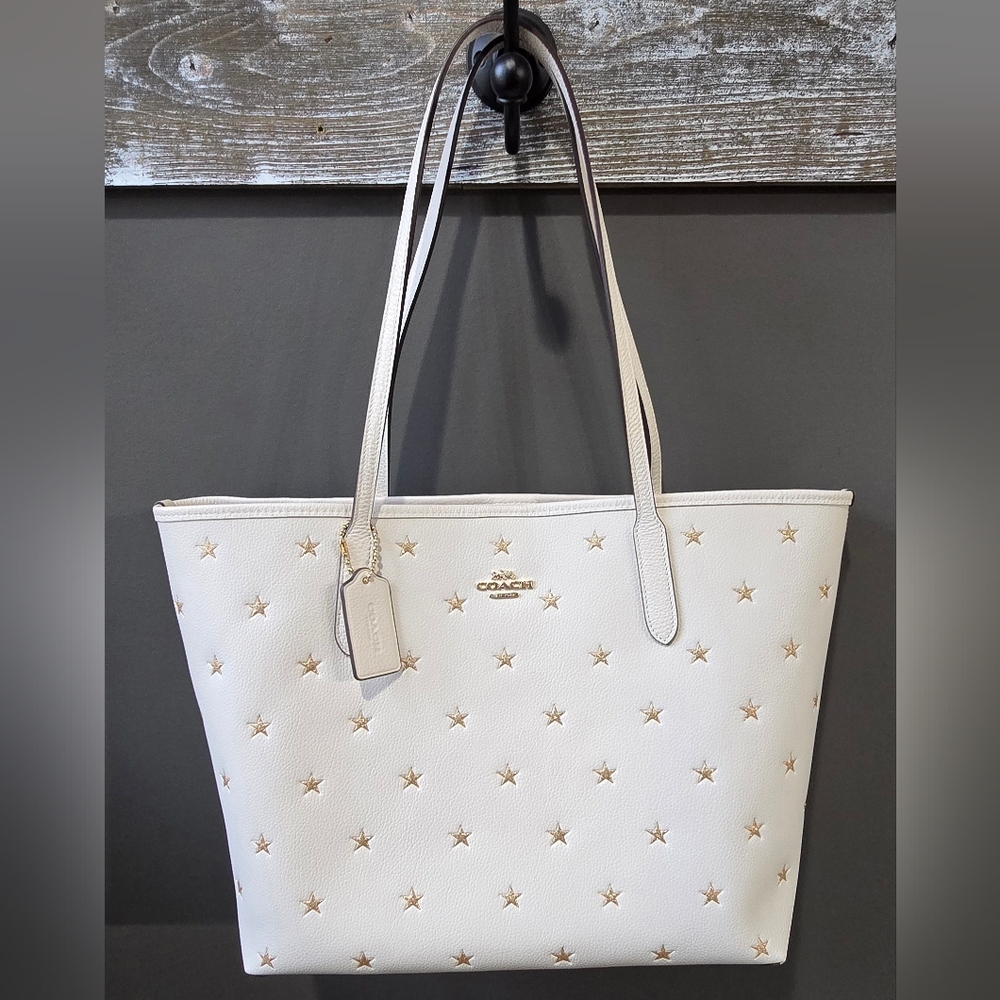 Coach City Tote Ivory With Sparkly Gold Star Pattern- Like New!!